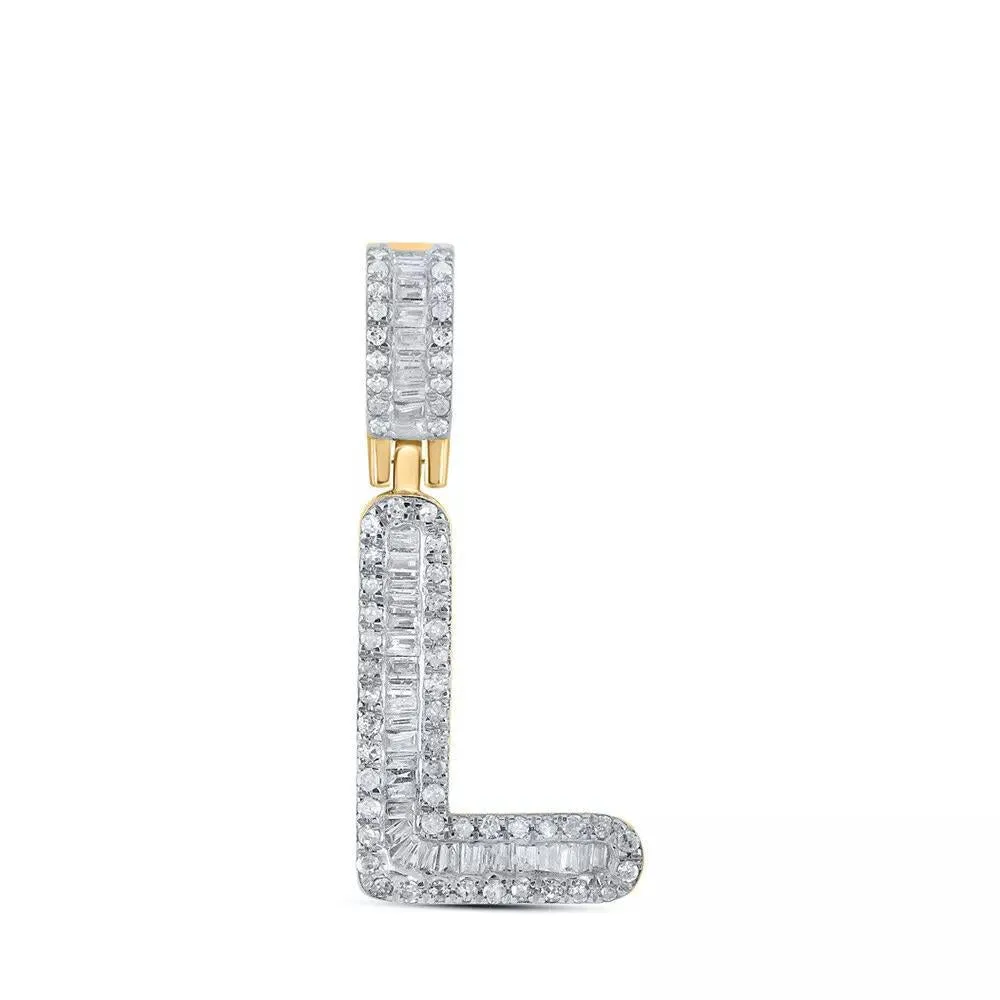 10kt Yellow Gold Baguette Diamond L Initial Letter Pendant