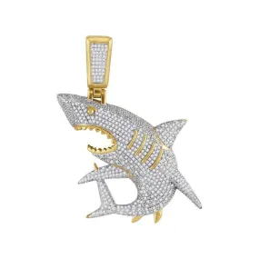 10kt Yellow Gold Mens Diamond Shark Nautical Charm Fashion Pendant 1 & 1-2 Cttw