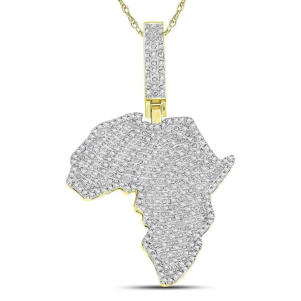 10kt Yellow Gold Men's Round Diamond Africa Continent Charm Pendant 5-8 Cttw - FREE Shipping (US/CAN)