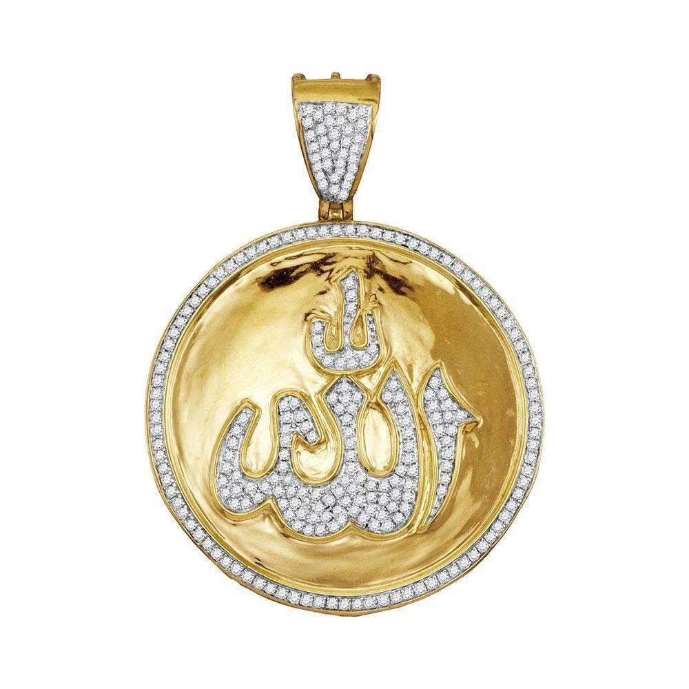 10kt Yellow Gold Men's Round Diamond Allah Medallion Charm Pendant 3-4 Cttw - FREE Shipping (USA/CAN)