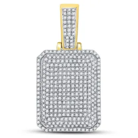 10kt Yellow Gold Mens Round Diamond Dog Tag Charm Pendant 1.00 Cttw