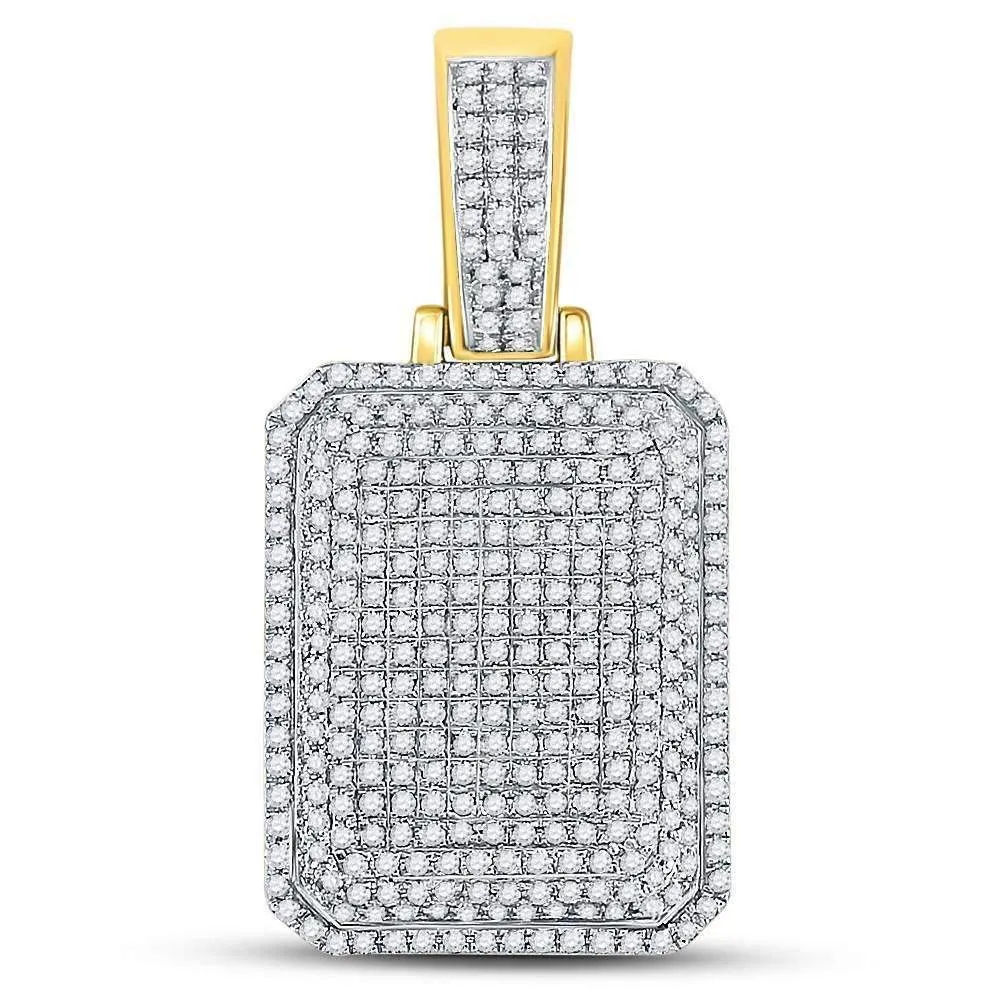 10kt Yellow Gold Mens Round Diamond Dog Tag Charm Pendant 1.00 Cttw