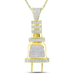 10kt Yellow Gold Mens Round Diamond Electric Plug Socket Charm Pendant 1-2 Cttw