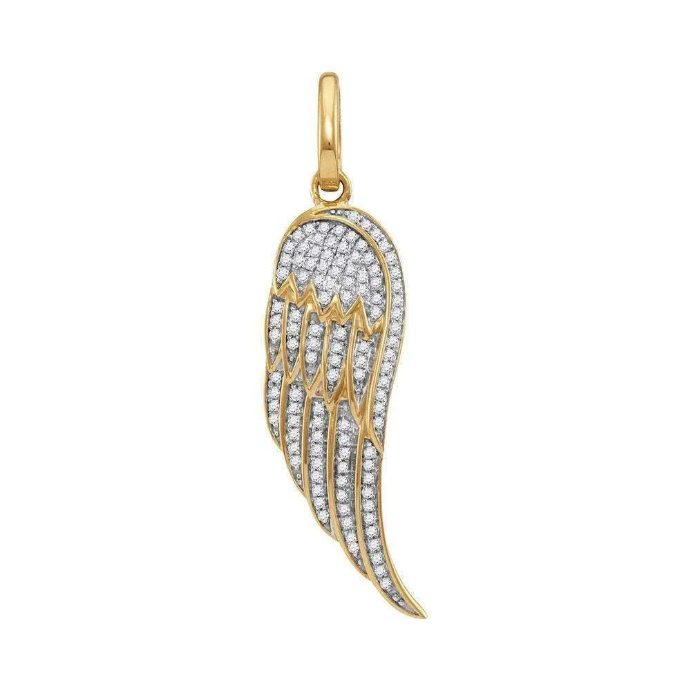 10kt Yellow Gold Men's Round Diamond Feather Wing Cluster Charm Pendant 1-3 Cttw - FREE Shipping (USA/CAN)