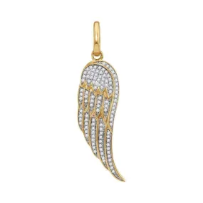 10kt Yellow Gold Men's Round Diamond Feather Wing Cluster Charm Pendant 1-3 Cttw - FREE Shipping (USA/CAN)