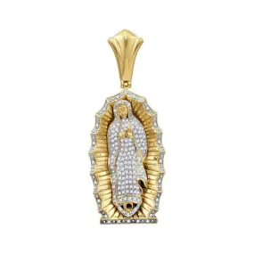 10kt Yellow Gold Mens Round Diamond Guadalupe Mary Charm Pendant 1.00 Cttw - FREE Shipping (US/CAN)