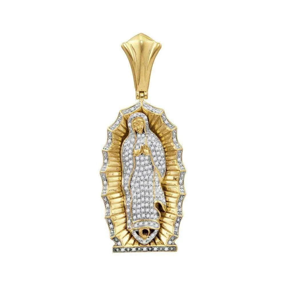 10kt Yellow Gold Mens Round Diamond Guadalupe Mary Charm Pendant 1.00 Cttw - FREE Shipping (US/CAN)