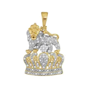 10kt Yellow Gold Mens Round Diamond Lion Tiger Crown Charm Pendant 1-3 Cttw