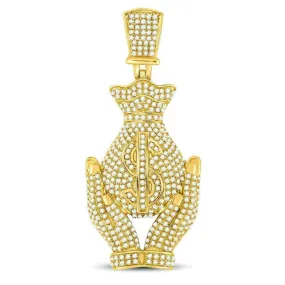 10kt Yellow Gold Mens Round Diamond Money Bag Hands Charm Pendant 2-1-6 Cttw