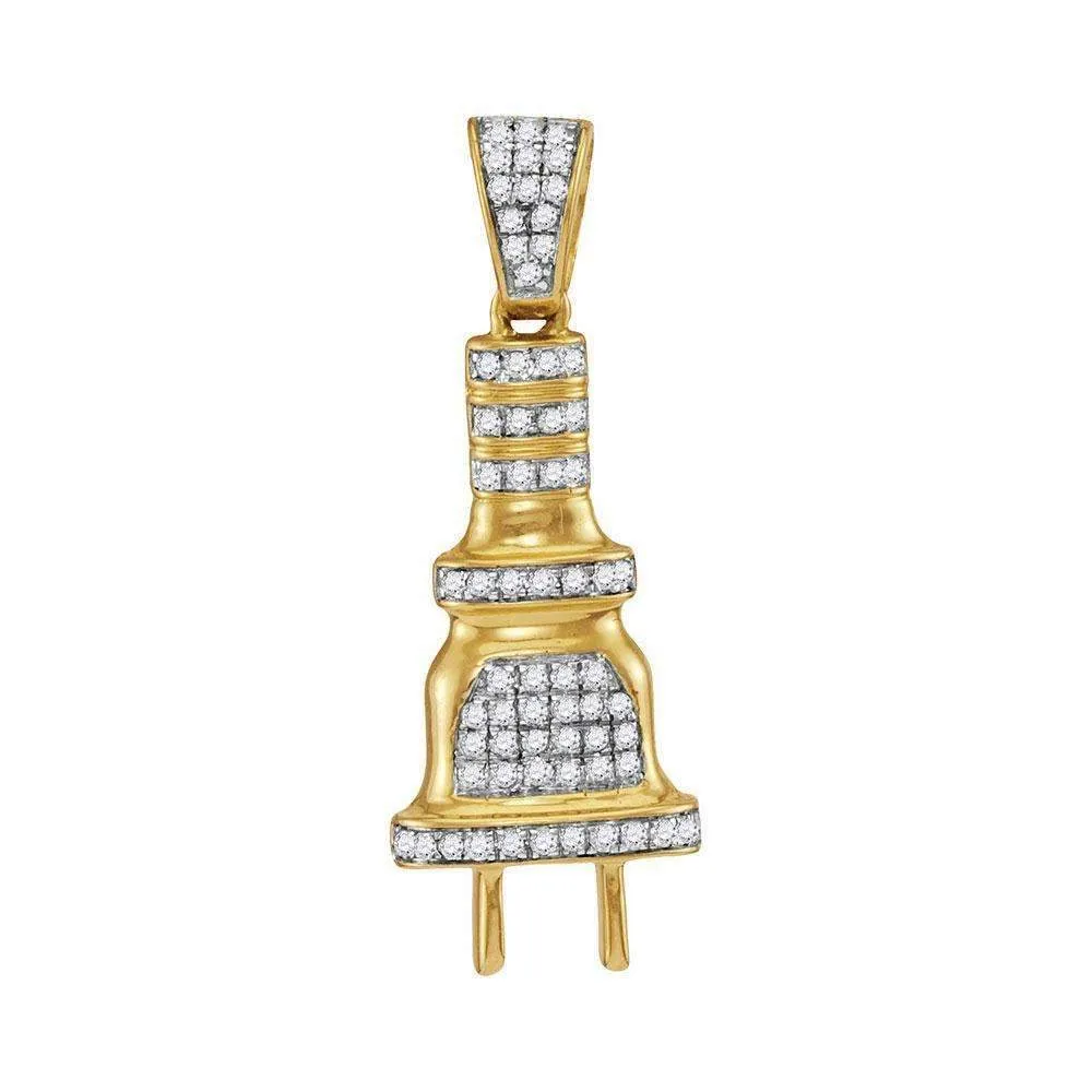 10kt Yellow Gold Men's Round Diamond Power Plug Charm Pendant 1-5 Cttw - FREE Shipping (USA/CAN)