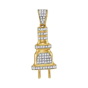 10kt Yellow Gold Men's Round Diamond Power Plug Charm Pendant 1-5 Cttw - FREE Shipping (USA/CAN)