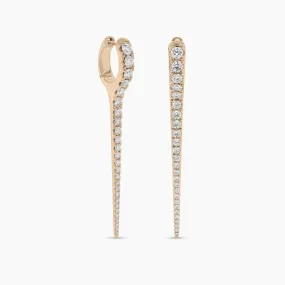 14K Gold and Diamond Dagger Hoops Earrings, Long, Single Row Diamonds