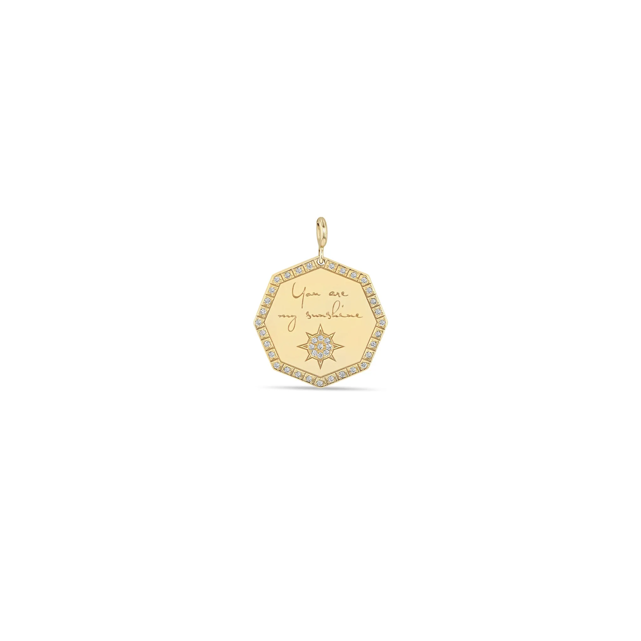 14k Single Medium "You are my sunshine" Octagon Mantra Charm Pendant