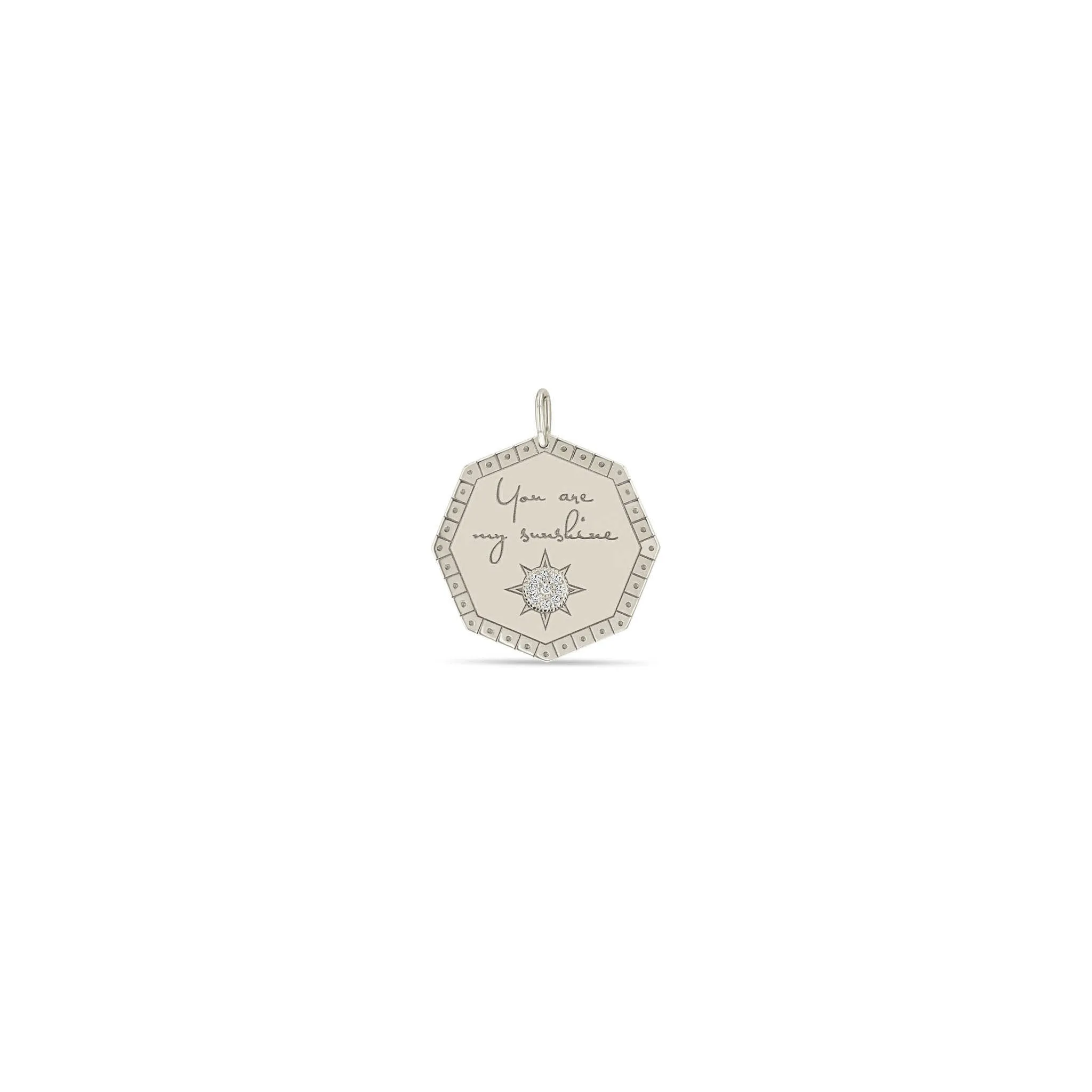 14k Single Medium "You are my sunshine" Octagon Mantra Charm Pendant
