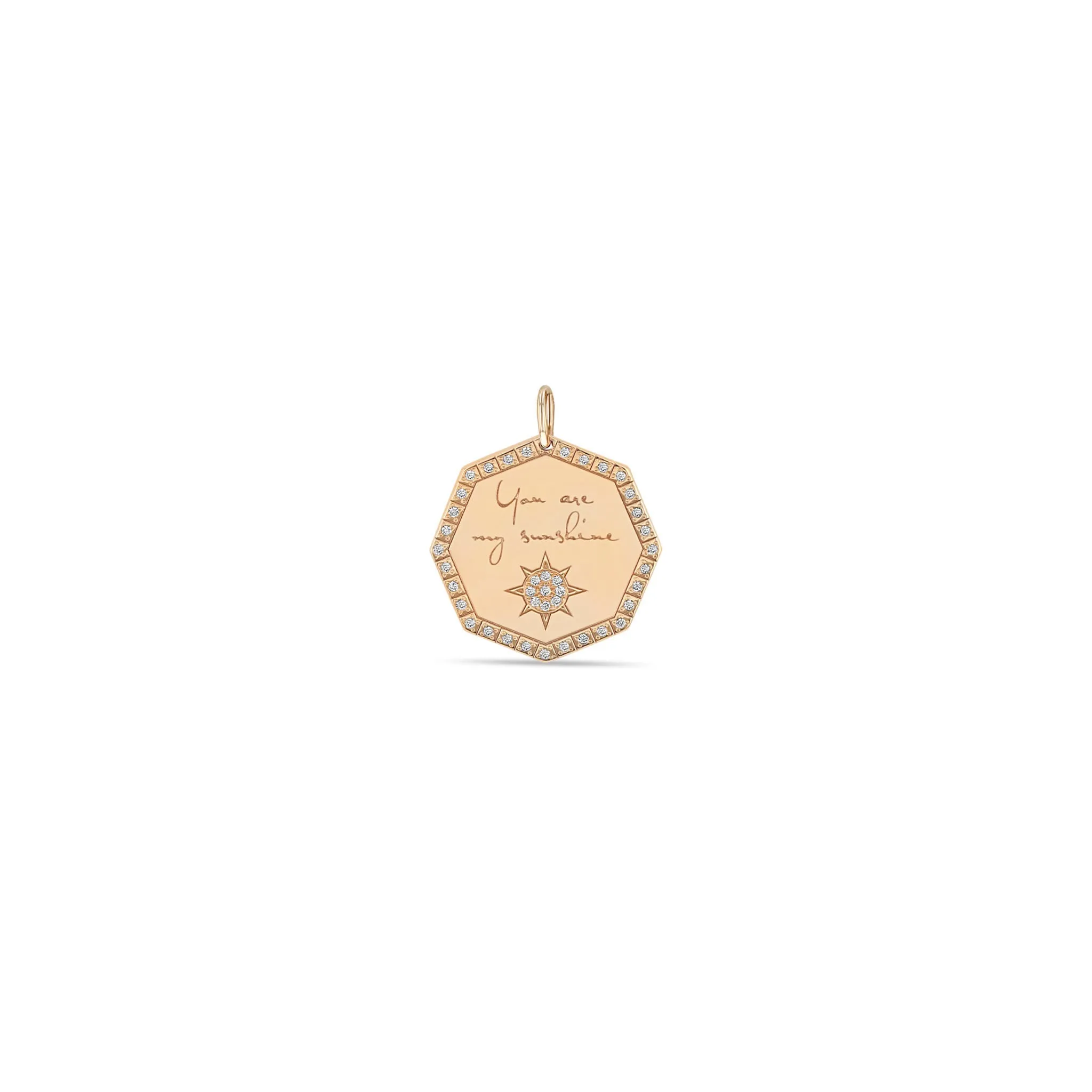 14k Single Medium "You are my sunshine" Octagon Mantra Charm Pendant
