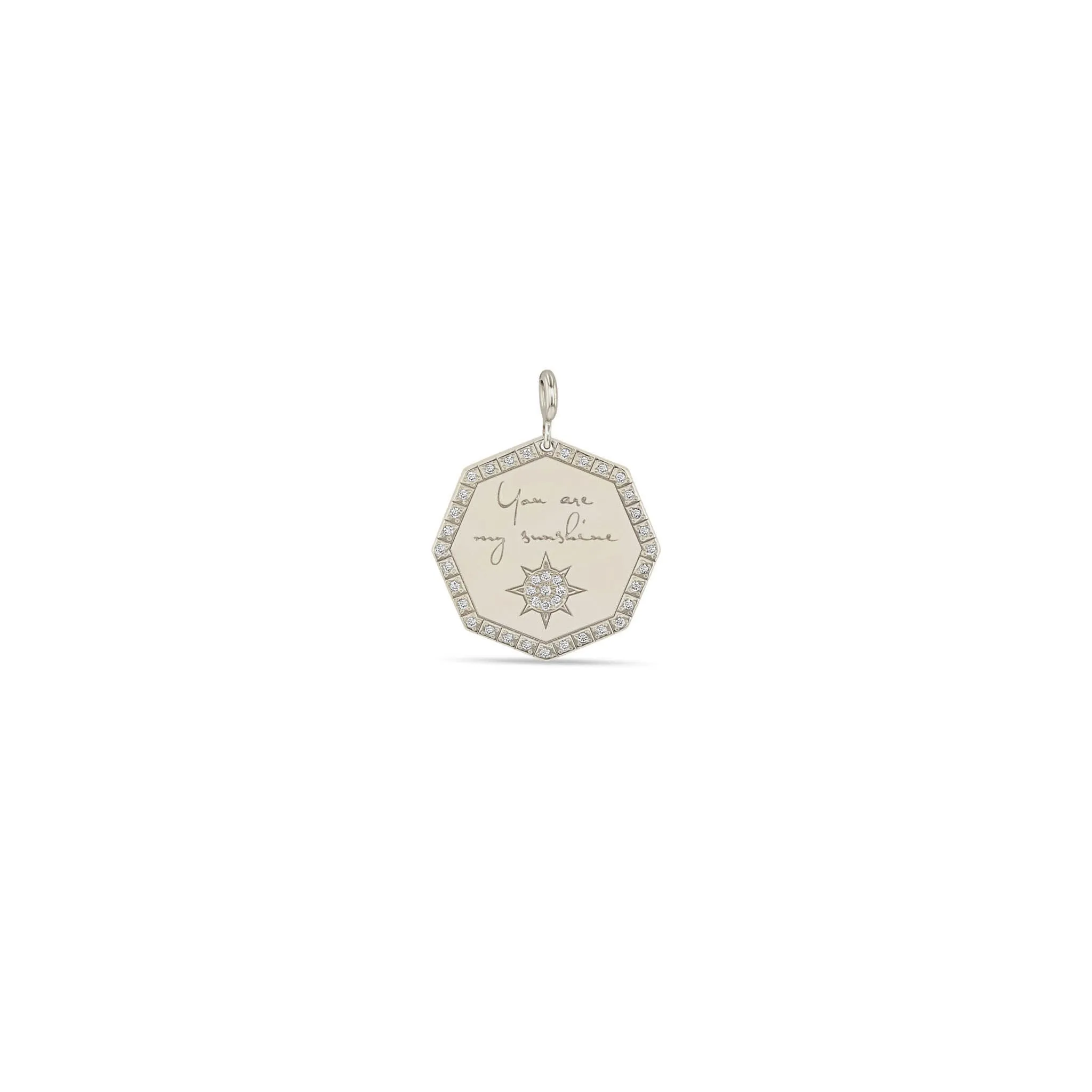 14k Single Medium "You are my sunshine" Octagon Mantra Charm Pendant