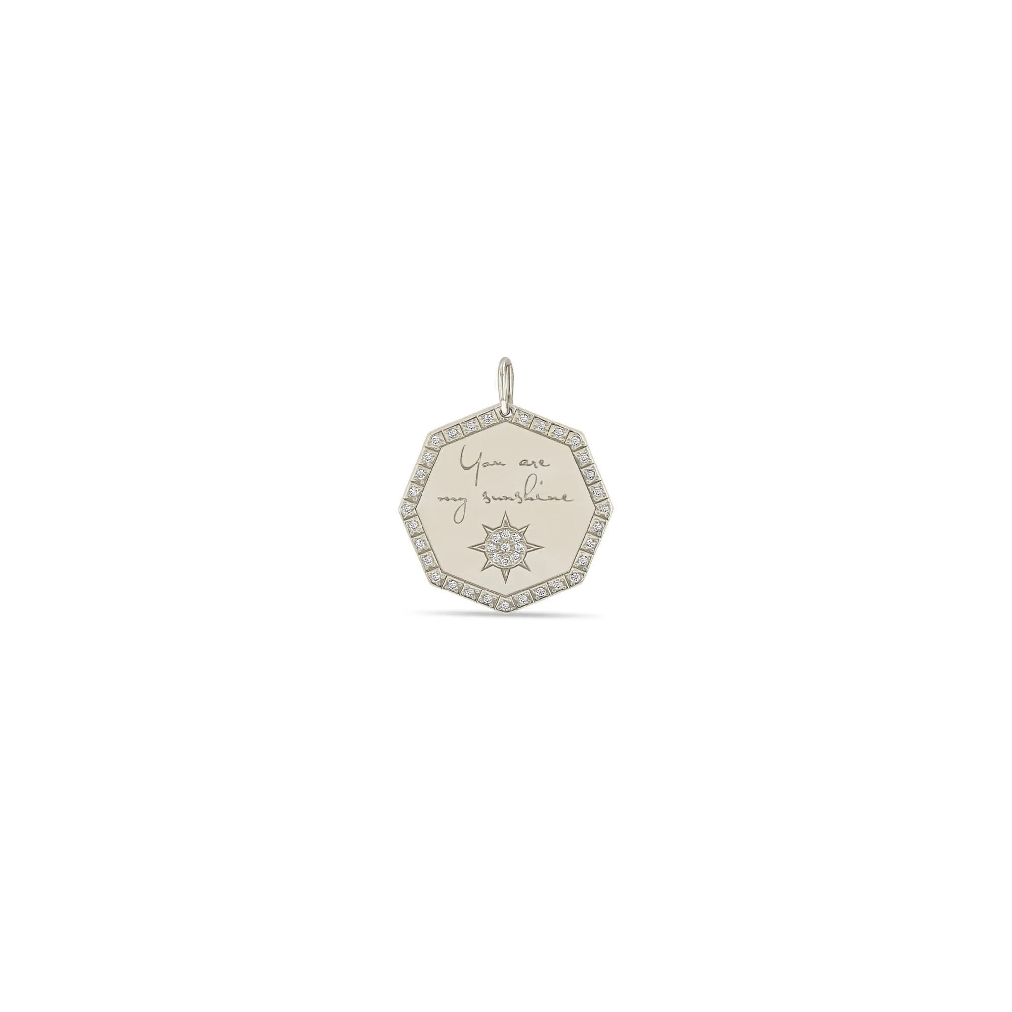 14k Single Medium "You are my sunshine" Octagon Mantra Charm Pendant