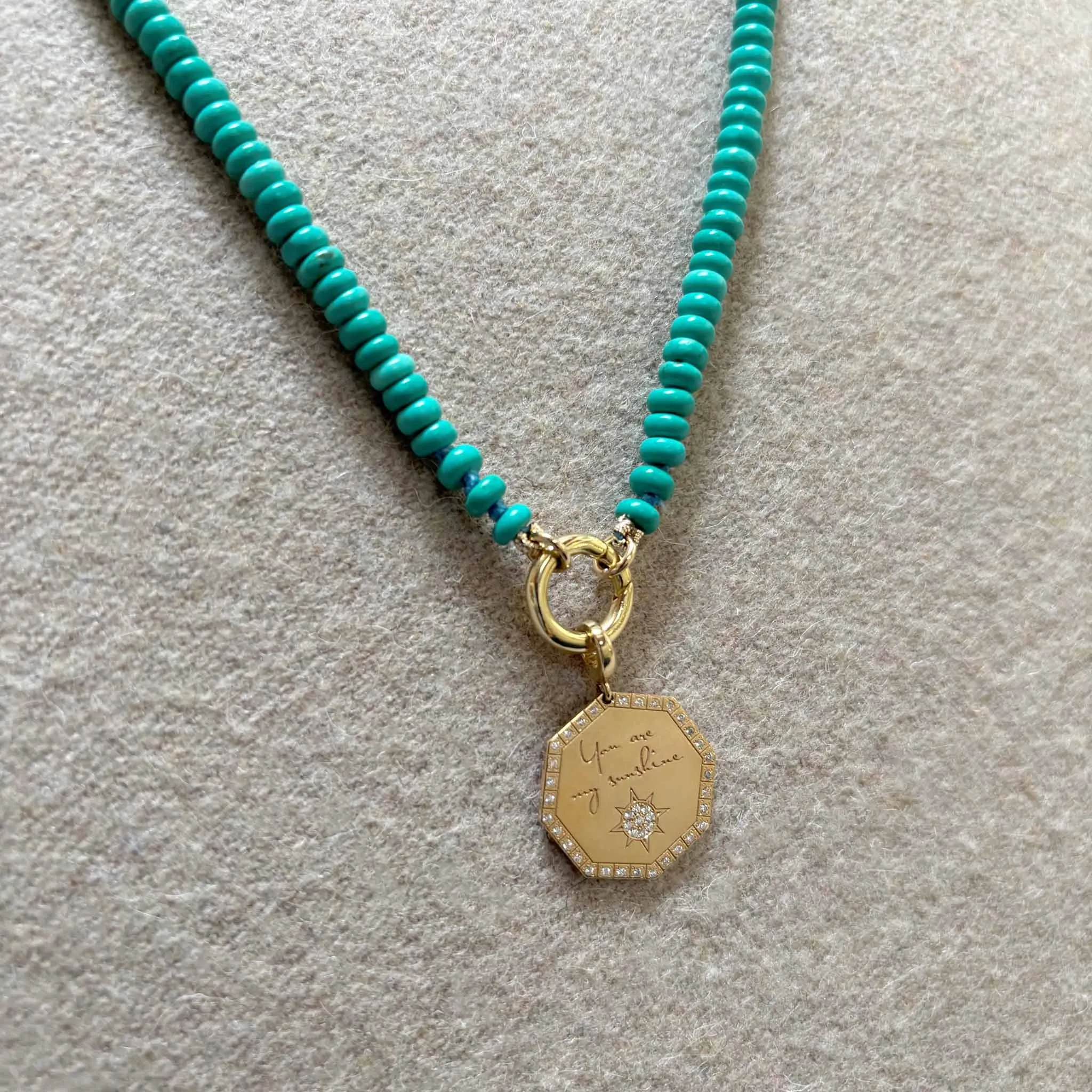 14k Single Medium "You are my sunshine" Octagon Mantra Charm Pendant