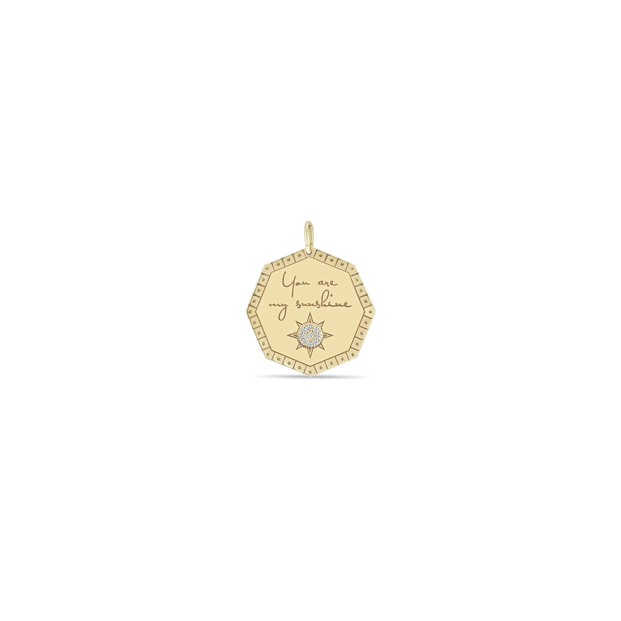 14k Single Medium "You are my sunshine" Octagon Mantra Charm Pendant
