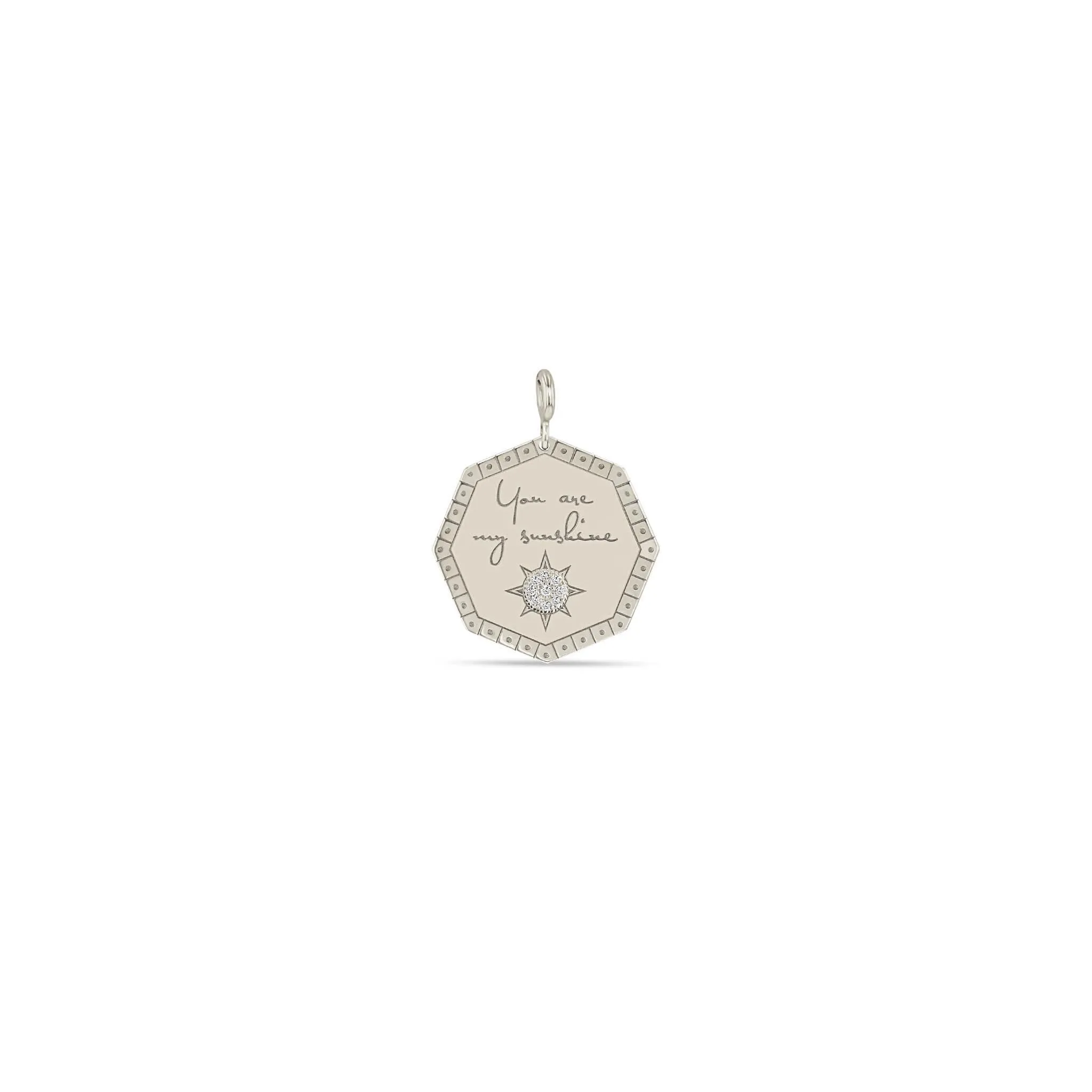 14k Single Medium "You are my sunshine" Octagon Mantra Charm Pendant