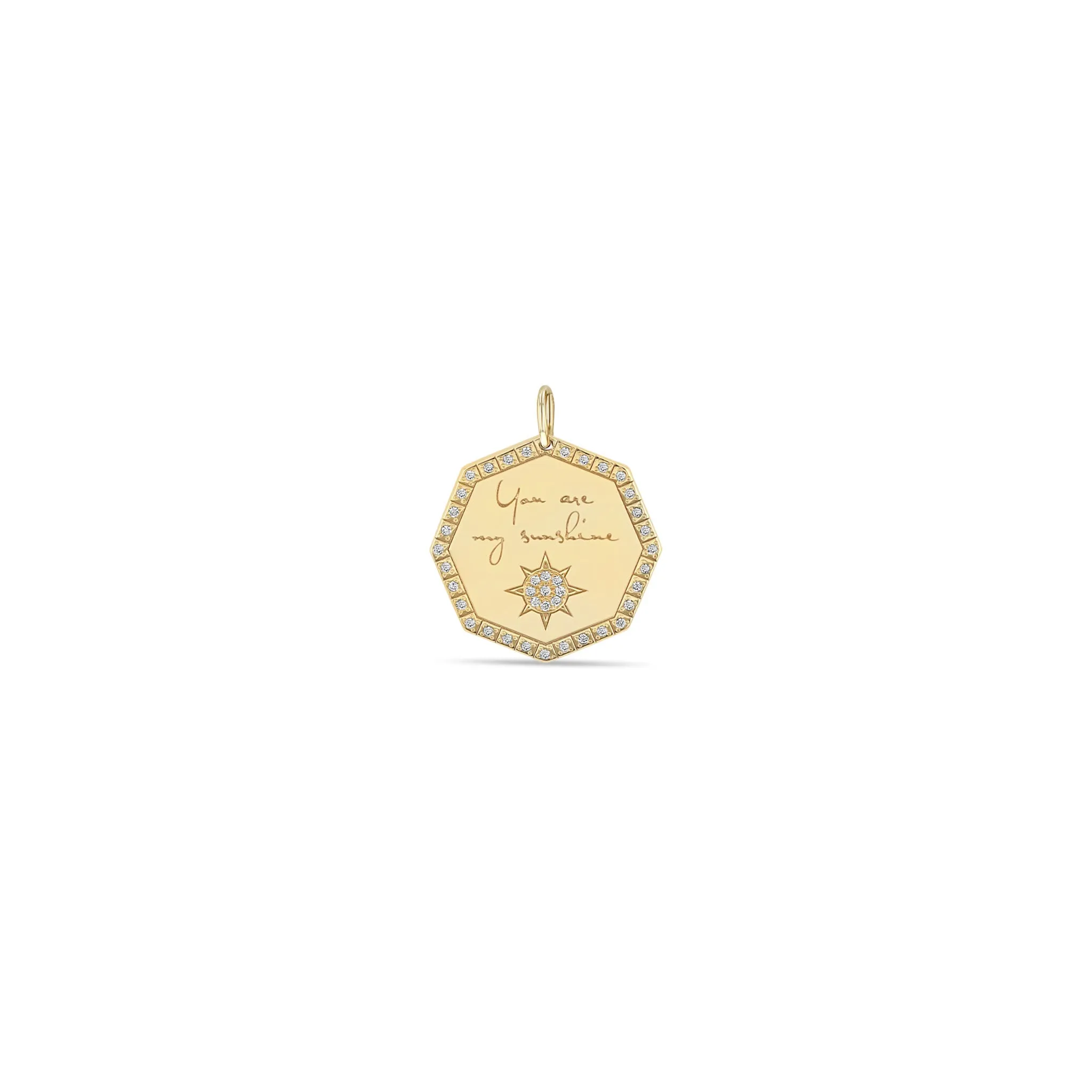 14k Single Medium "You are my sunshine" Octagon Mantra Charm Pendant