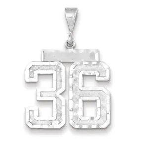 14k White Gold Diamond Cut Finish Large Size Number 36 Charm Pendant