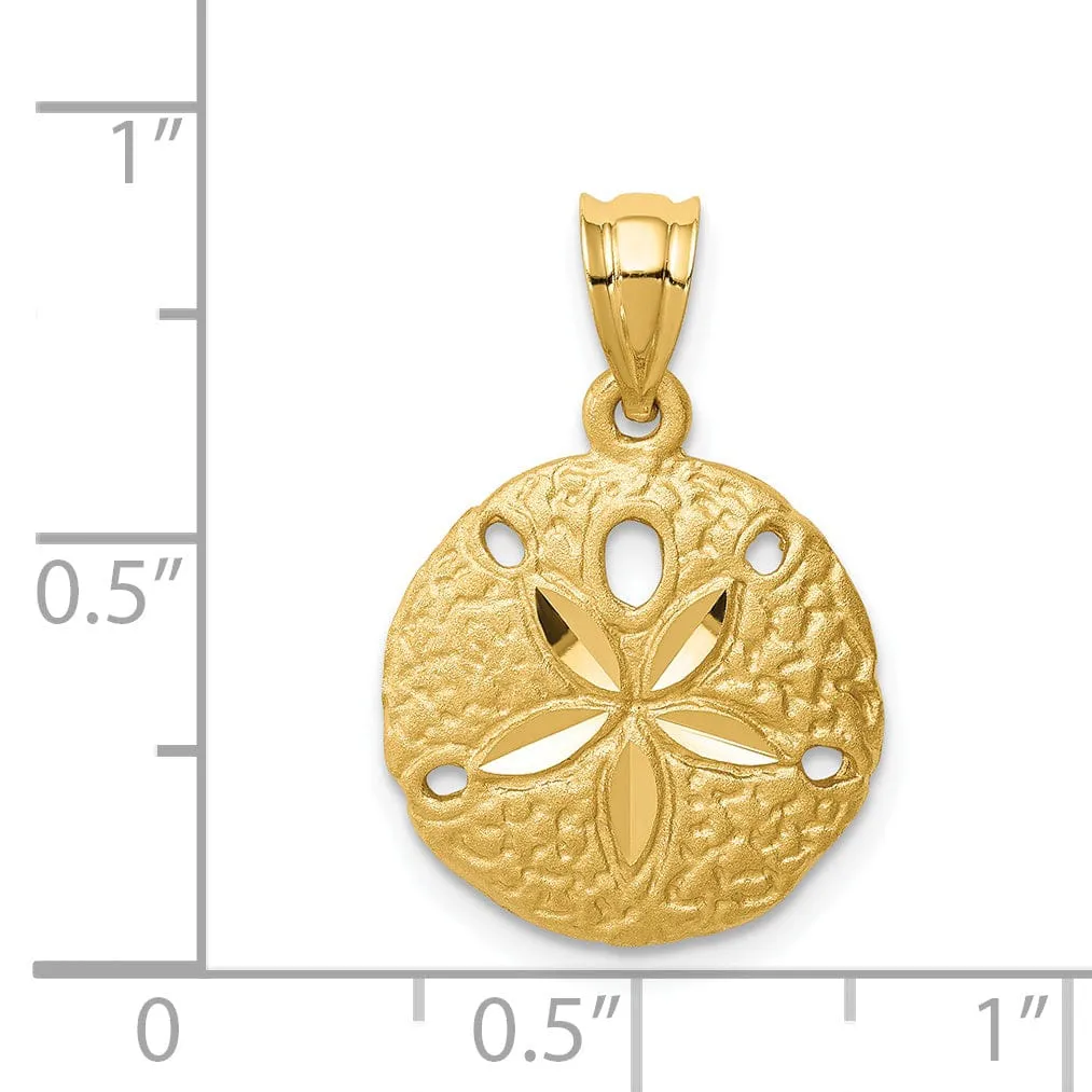 14K Yellow Gold Solid Brushed Diamond-Cut Finish Sea Sand Dollar Charm Pendant