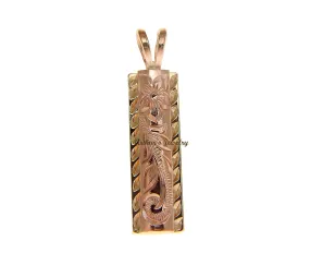 14K YELLOW ROSE GOLD HAND ENGRAVED HAWAIIAN PLUMERIA SCROLL 4MM/6MM PENDANT