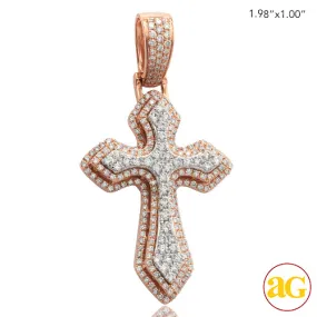 14KR W 2.10CTW DIAMOND TWO TONE 3-D POINTED CROSS