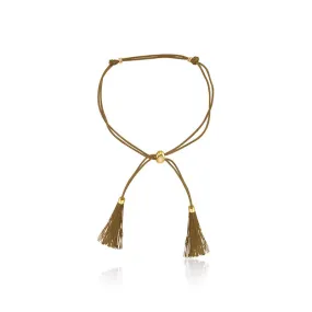 18k Gold Golden Brown Tassel Bracelet with Gold Beads
