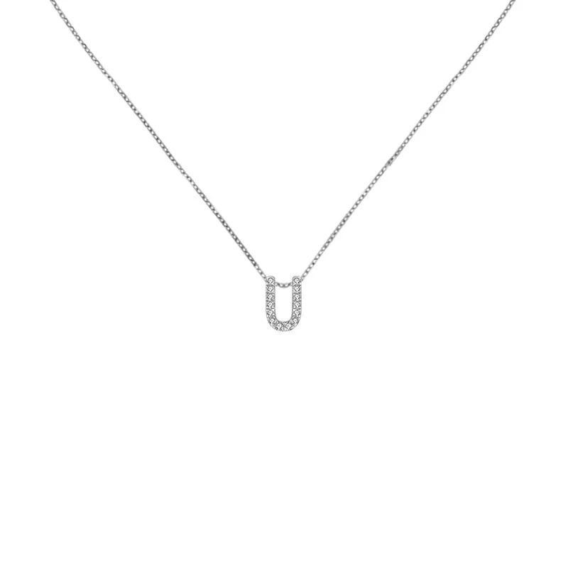 18k Gold Initial Letter "U" Diamond Pendant
