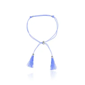 18k Gold Light Blue Tassel Bracelet with Gold Beads