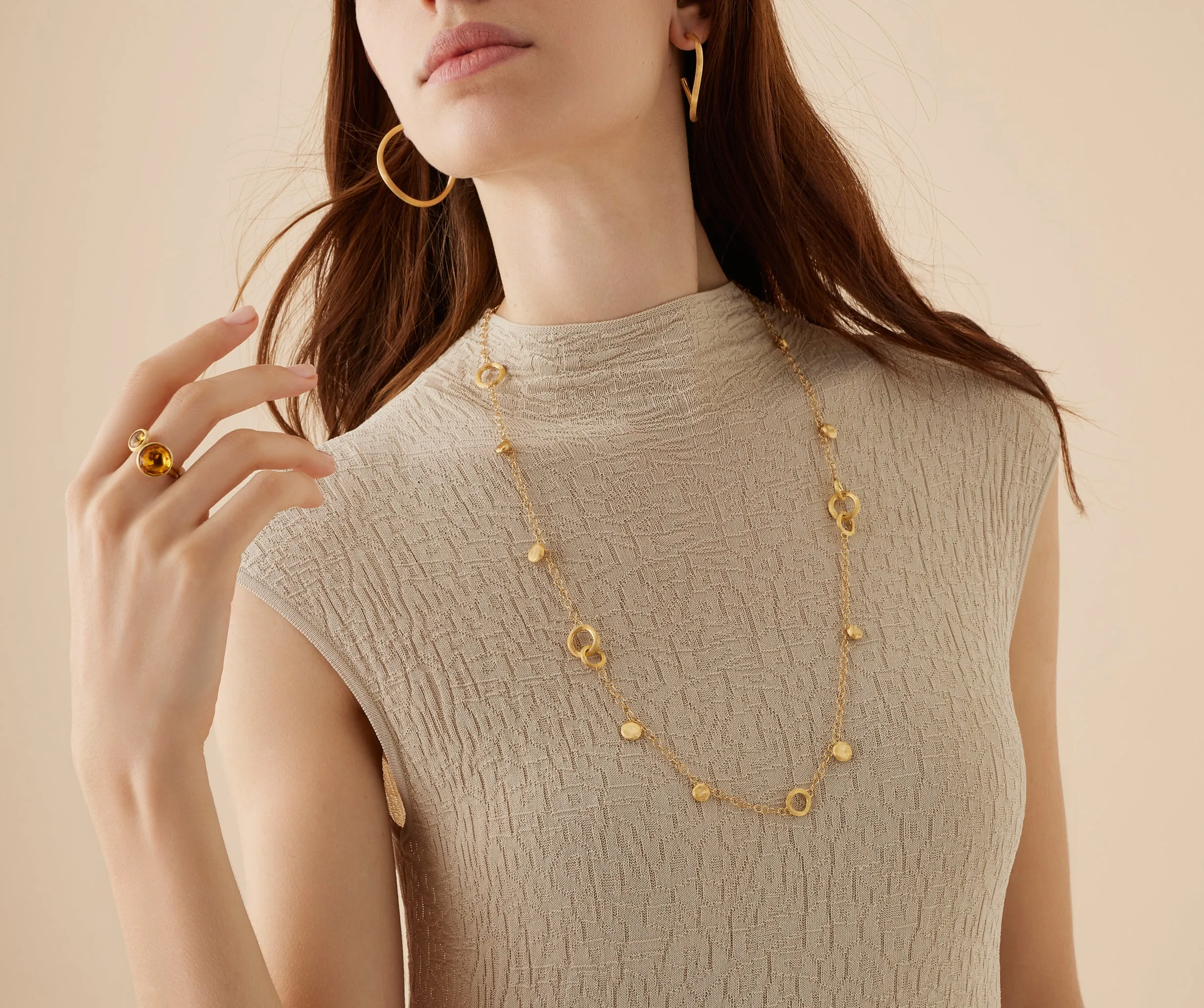 18K Yellow Gold Link & Charm Necklace, Long