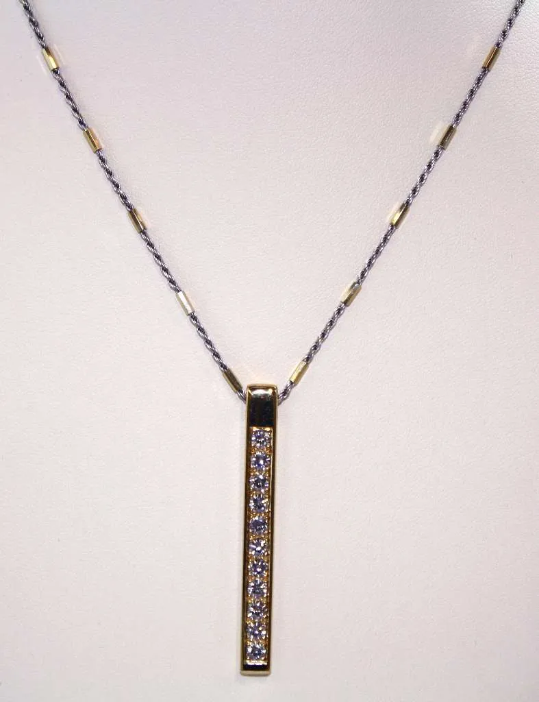 18kt yellow gold diamond pendant designed in a bar style