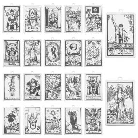 22Pcs 22 Style 201 Stainless Steel Pendants, Stainless Steel Color, Laser Engraved Pattern, Tarot Card Pendants, Stainless Steel Color, 40x24x1mm, Hole: 2mm, 1pc/style
