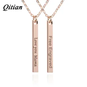 3D Bar  DIY Engraved Pendants Necklace