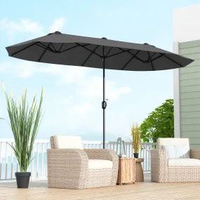 4m Double-sided Patio Umbrella with Crank Handle for Garden Pool Backyard-Grey