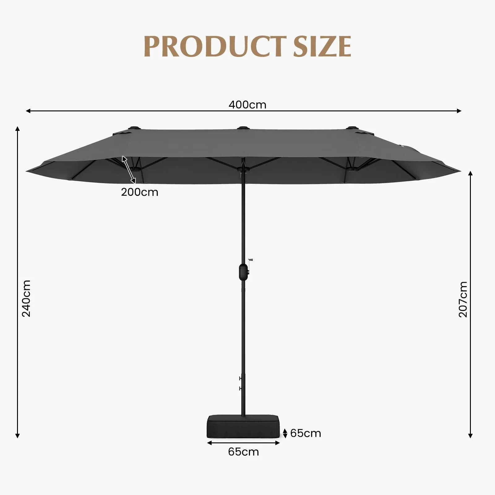4m Double-sided Patio Umbrella with Crank Handle for Garden Pool Backyard-Grey
