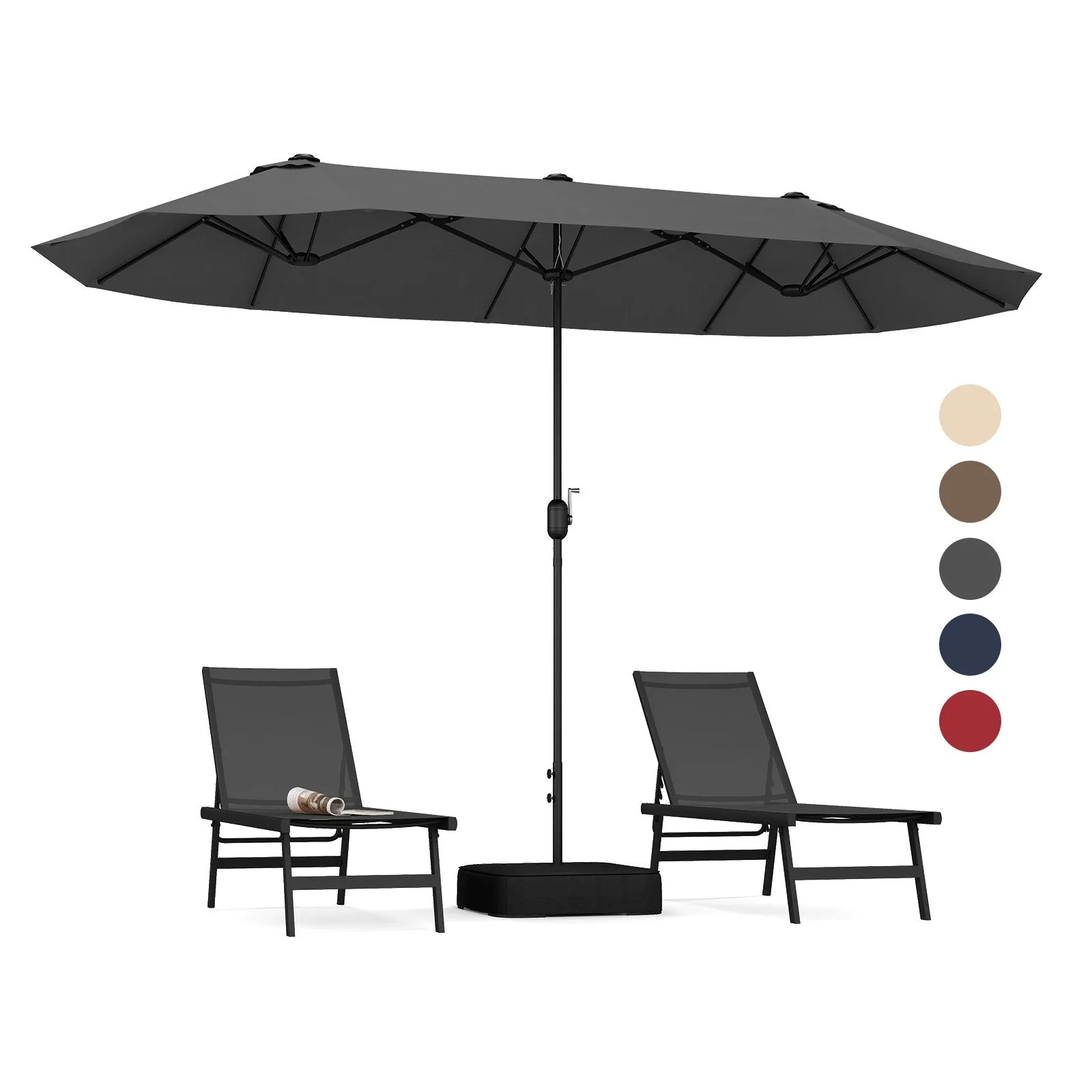 4m Double-sided Patio Umbrella with Crank Handle for Garden Pool Backyard-Grey
