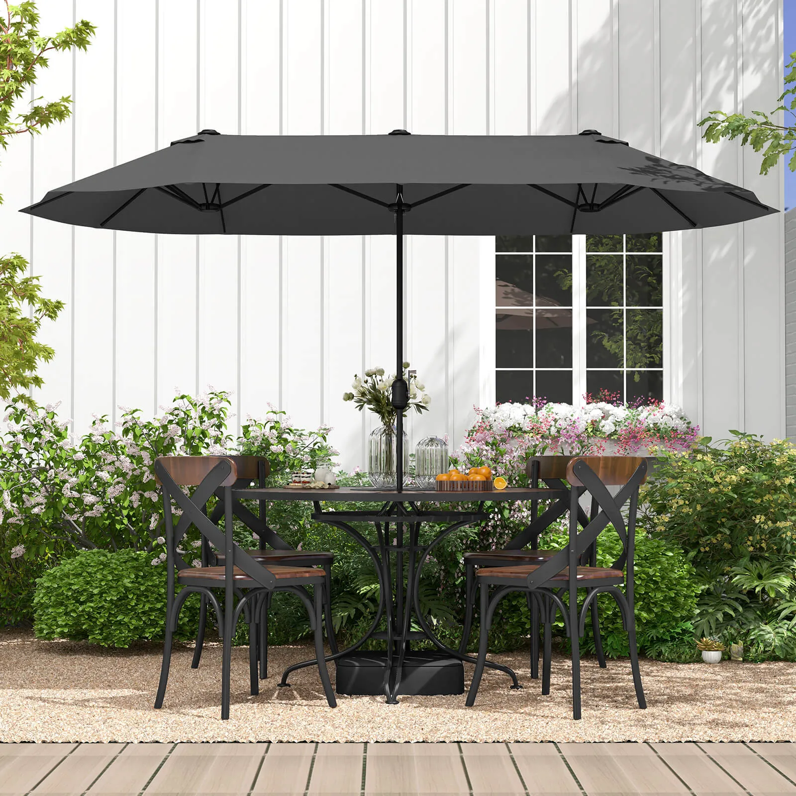 4m Double-sided Patio Umbrella with Crank Handle for Garden Pool Backyard-Grey