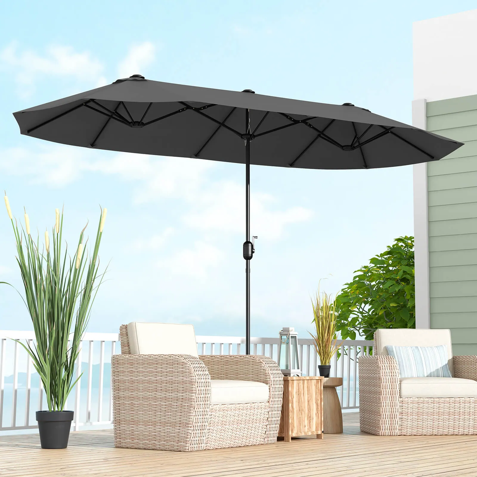 4m Double-sided Patio Umbrella with Crank Handle for Garden Pool Backyard-Grey