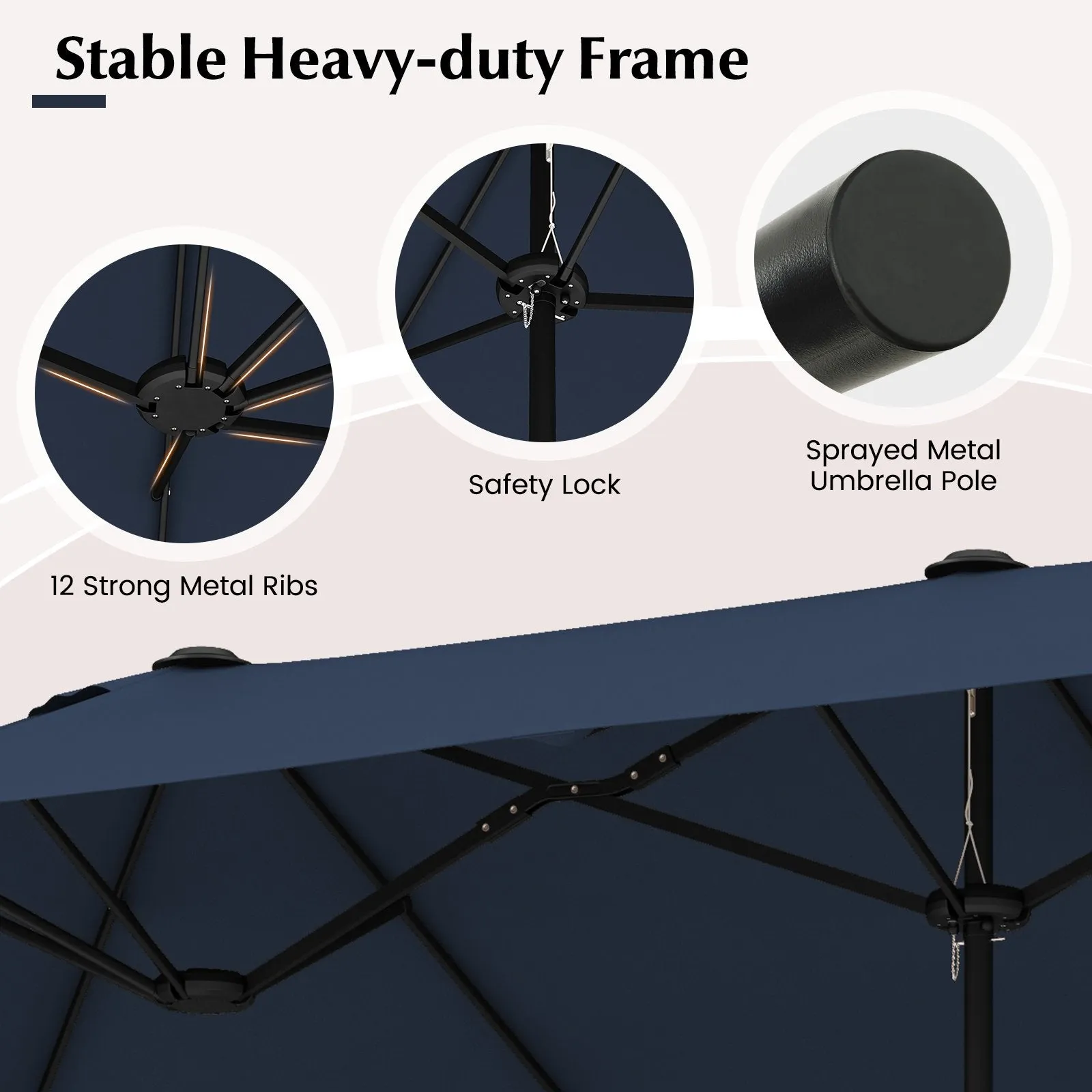 4m Double-sided Patio Umbrella with Crank Handle for Garden Pool Backyard-Navy