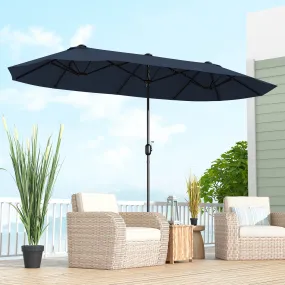 4m Double-sided Patio Umbrella with Crank Handle for Garden Pool Backyard-Navy