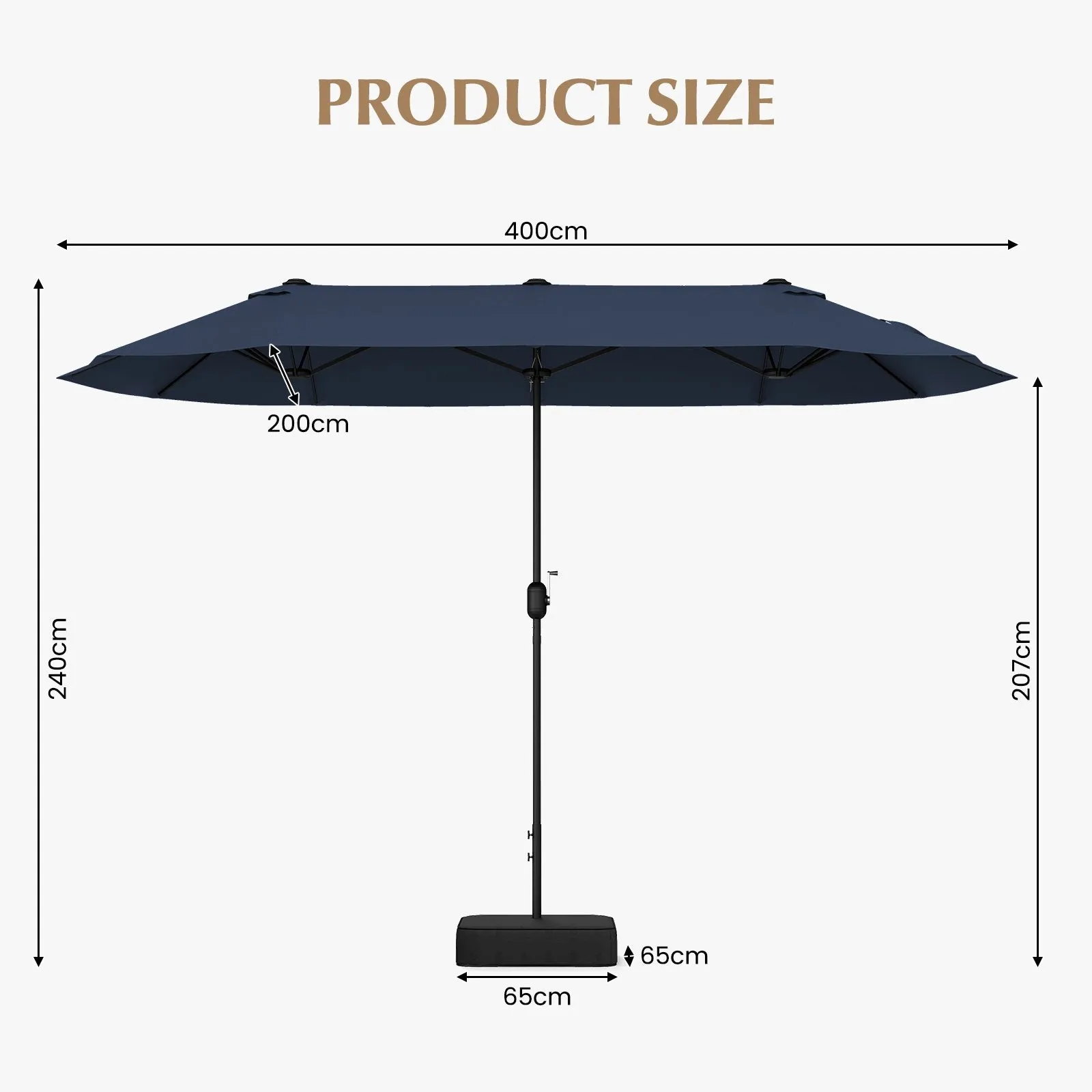 4m Double-sided Patio Umbrella with Crank Handle for Garden Pool Backyard-Navy