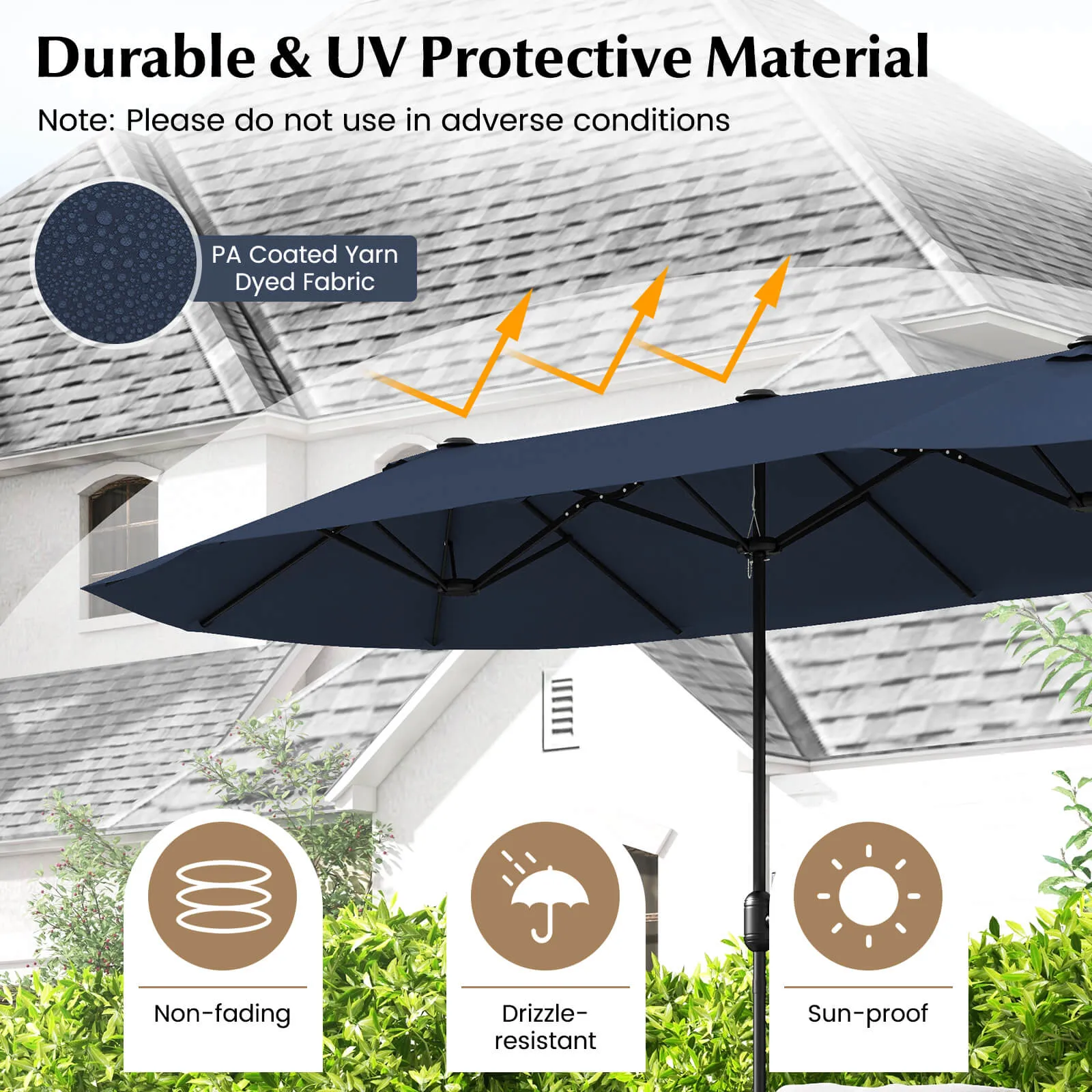4m Double-sided Patio Umbrella with Crank Handle for Garden Pool Backyard-Navy