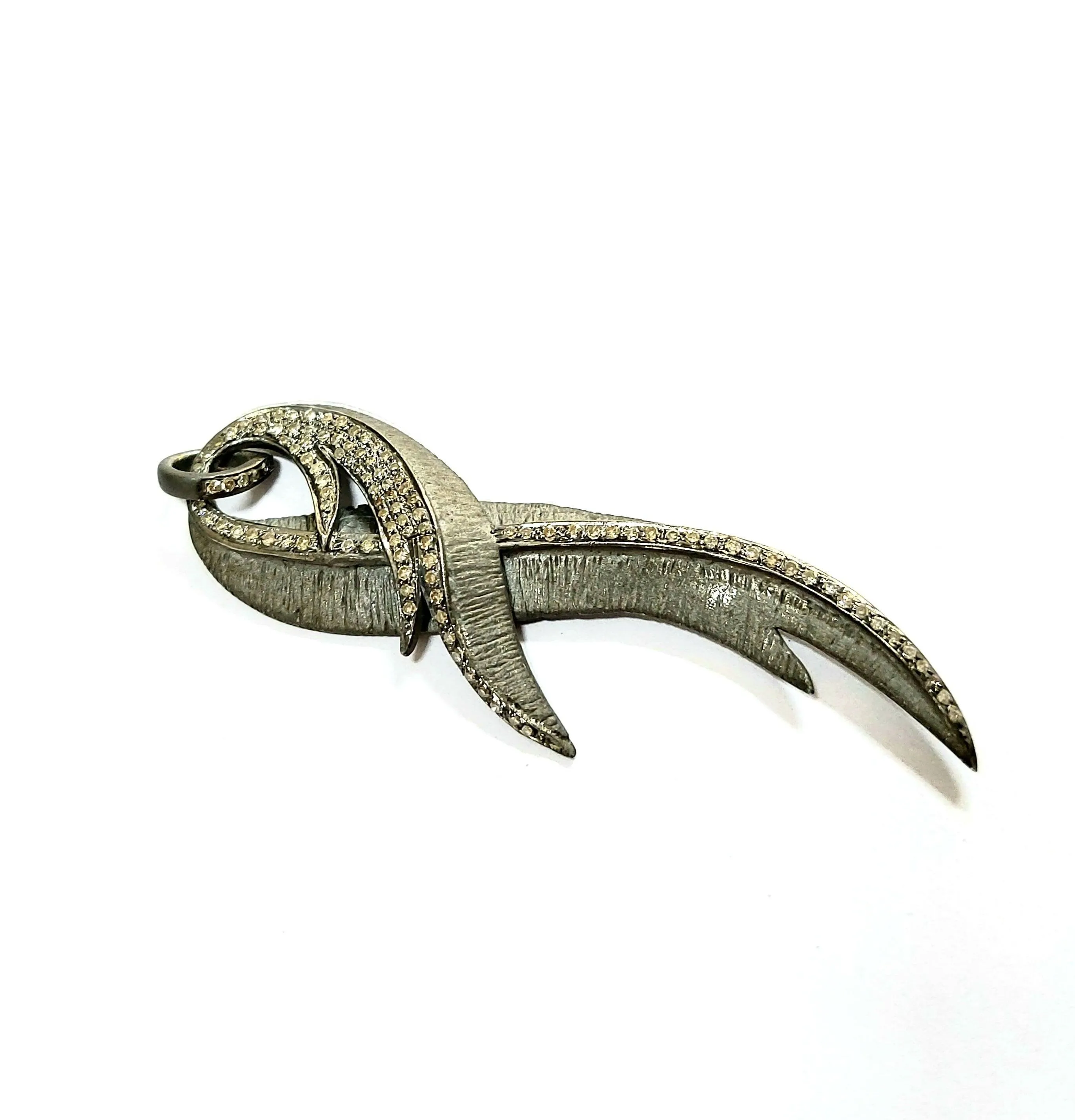 925 Oxidized Silver Diamond Feather Pendant