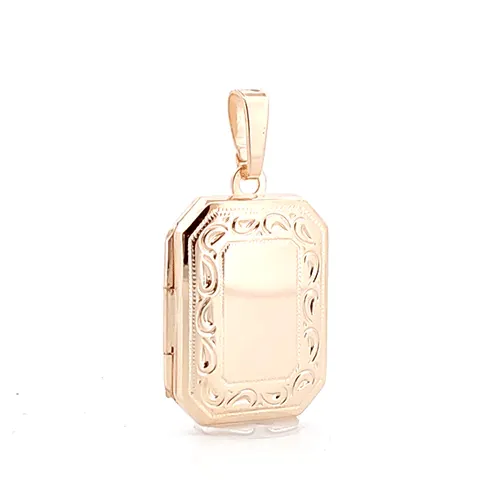 9ct Rose Gold 2 Picture Rectangular Engraved Locket Pendant Necklace