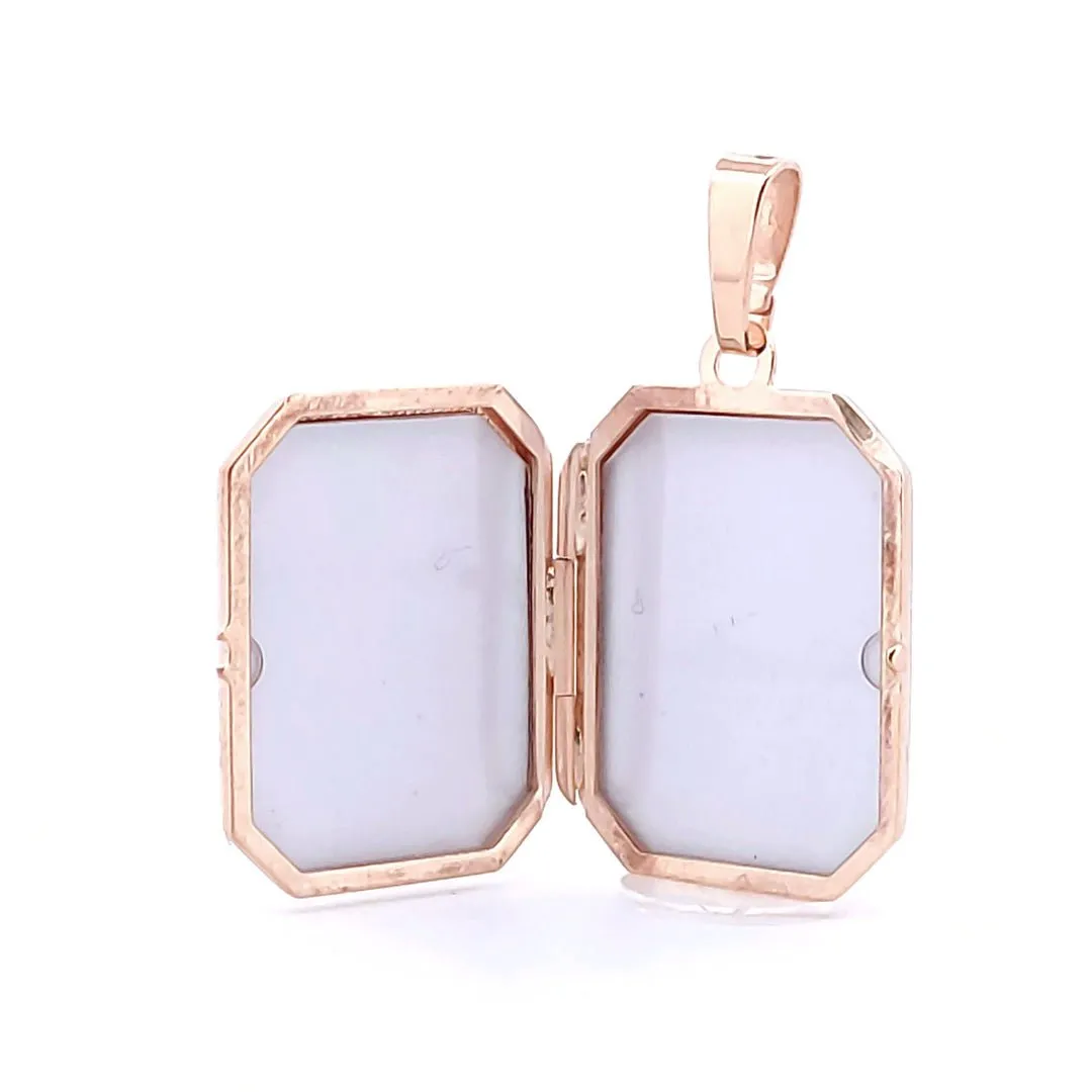 9ct Rose Gold 2 Picture Rectangular Engraved Locket Pendant Necklace