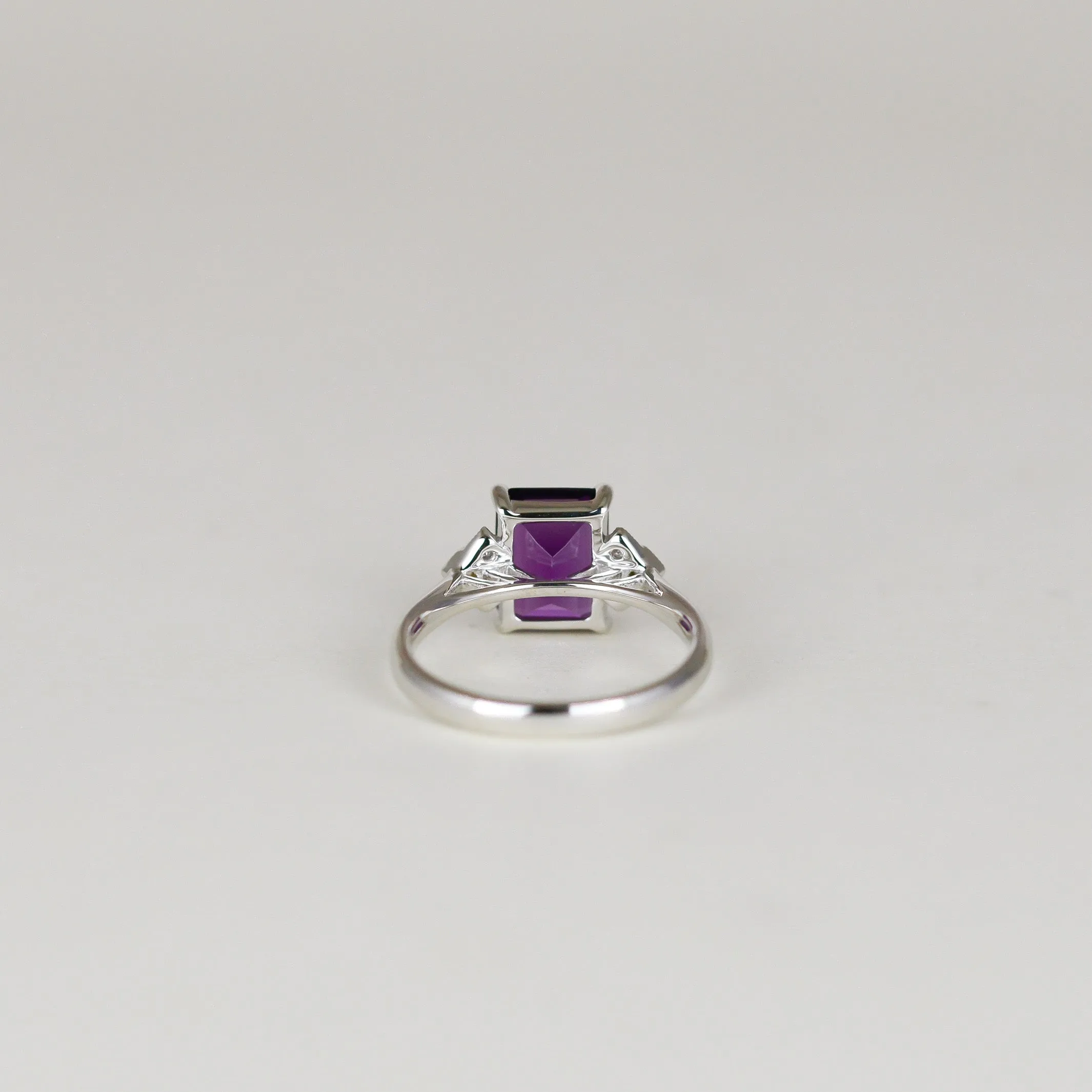 9ct White Gold 2.29ct Emerald Cut Amethyst and Diamond Dress Ring