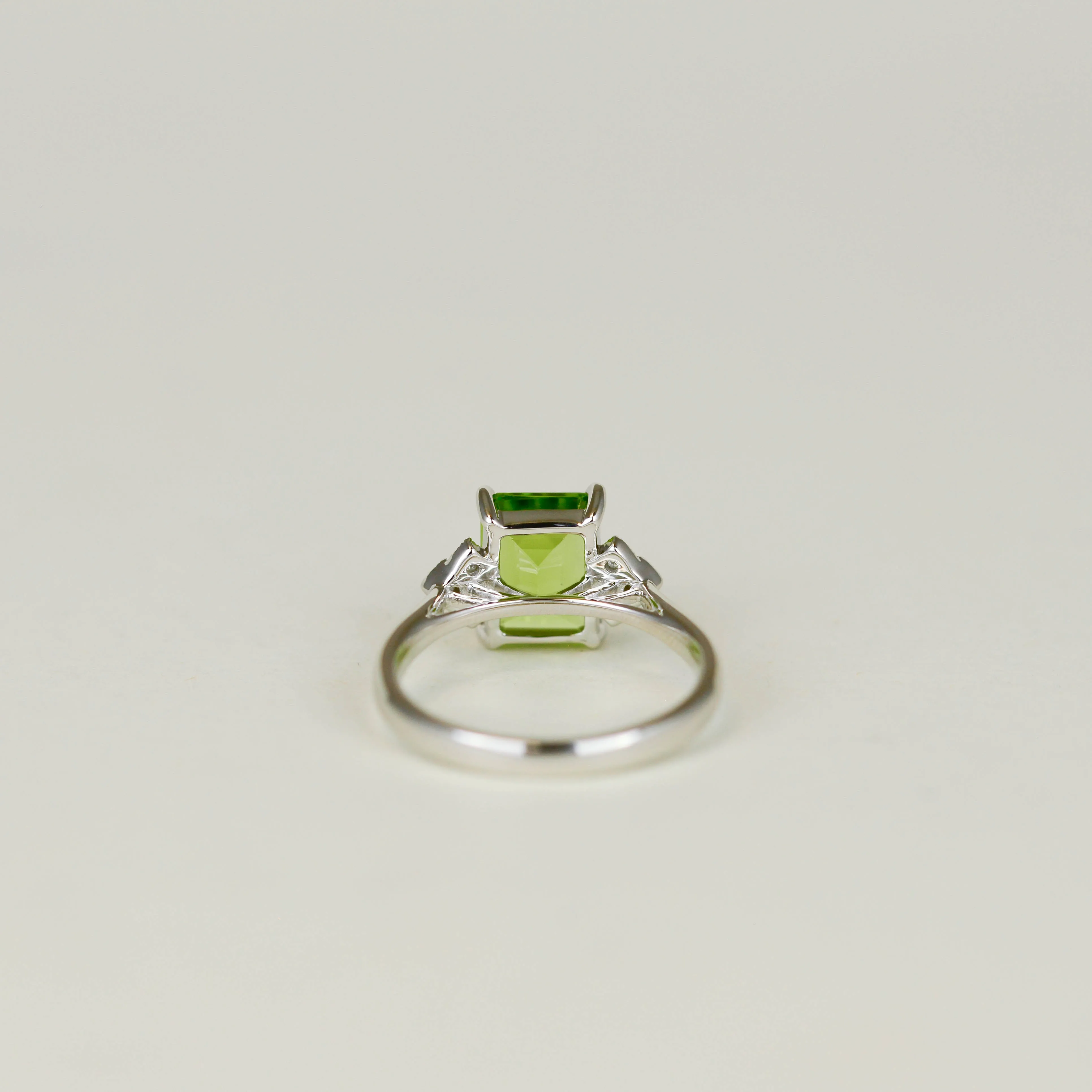 9ct White Gold 2.35ct Emerald Cut Peridot and Diamond Dress Ring